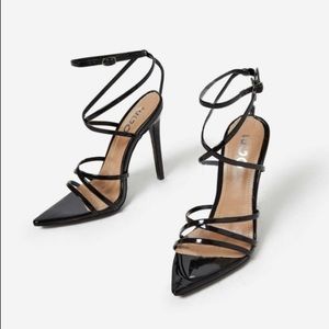Kaia Pointed Barely There Heel In Black Patent